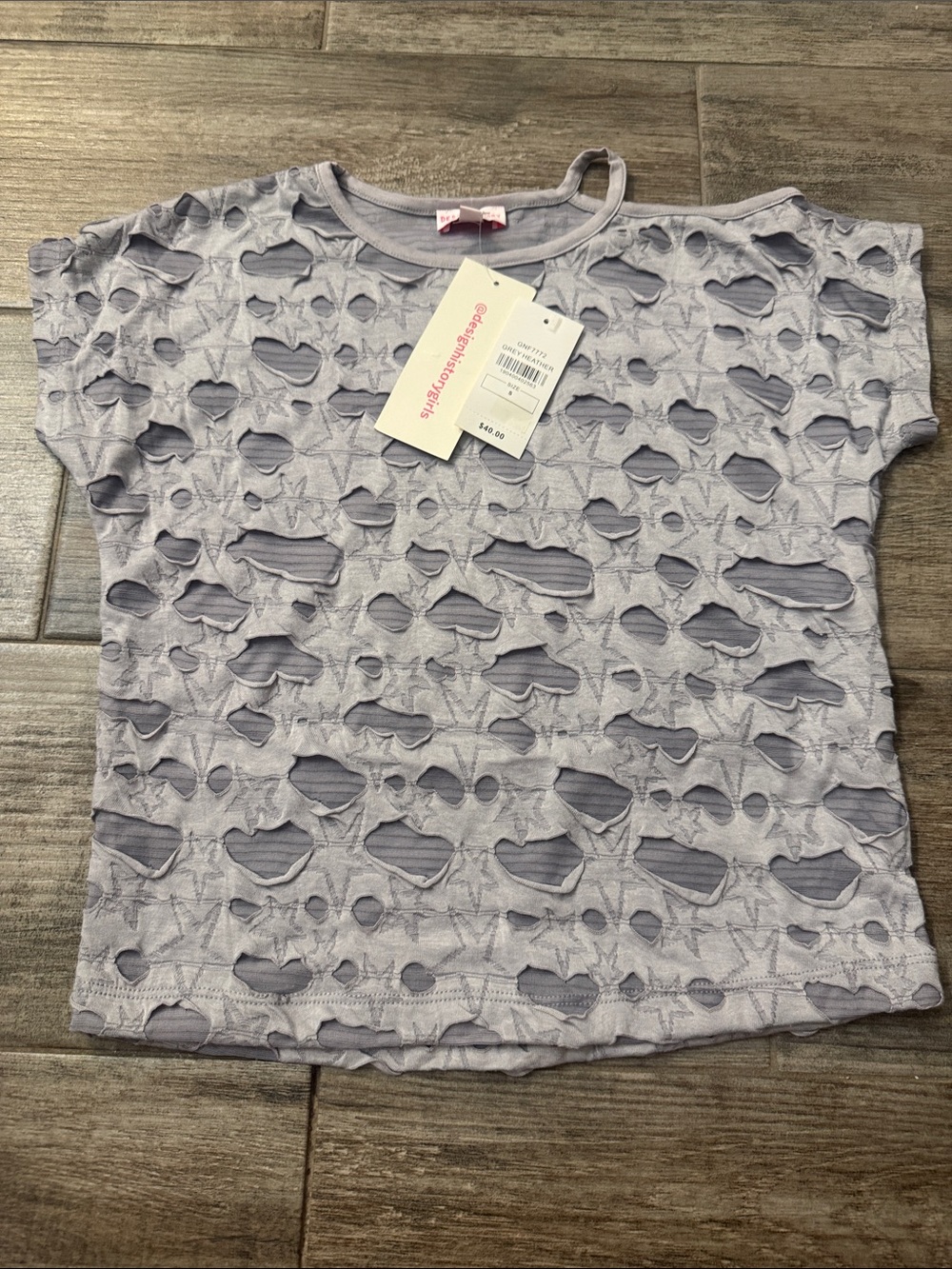 Design History Lavender Distressed Cutout Short Sleeve Tee